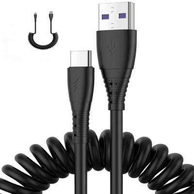Usb type-c Spring retractable data cable fast charging stretch slingshot car cable