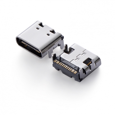 USB Type C 16pin 母头单排SMT 四脚插板 有柱